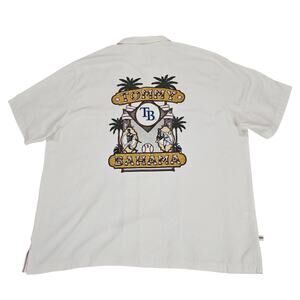 NWT Tampa Bay Rays Tommy Bahama Shirt Mens XXXL Off White Embroidered Silk Camp